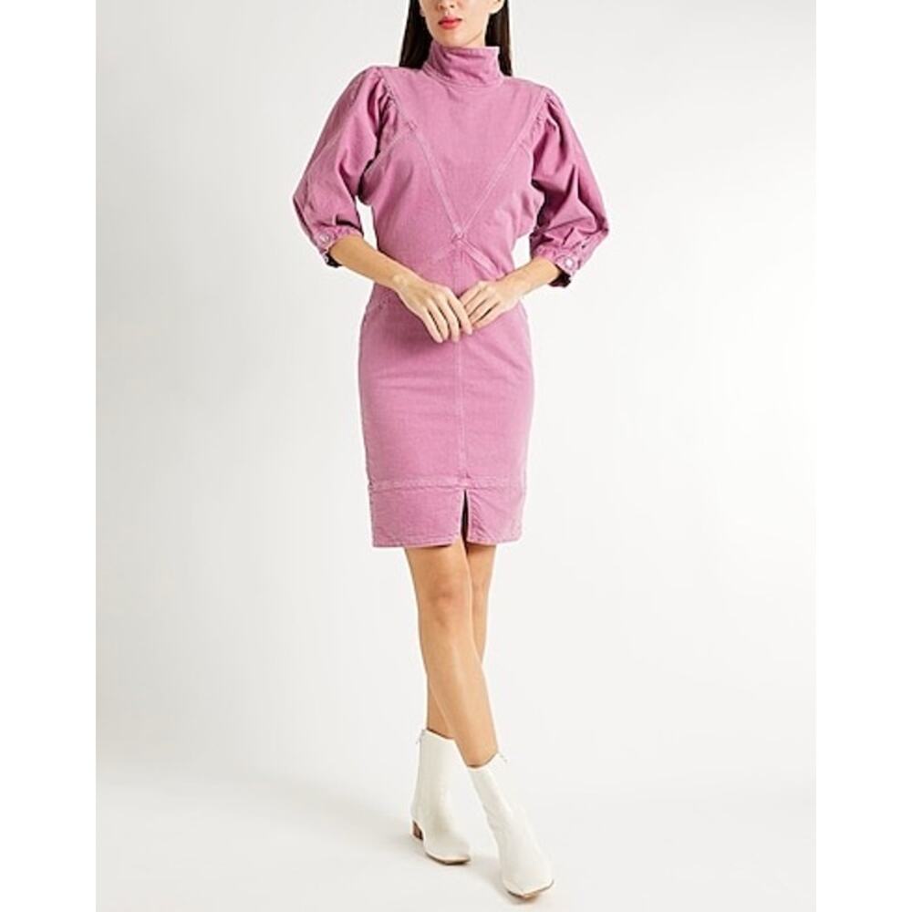 Isabel Marant Étoile Pink Puff Sleeve Denim Cotton Mini Dress Size EU 34